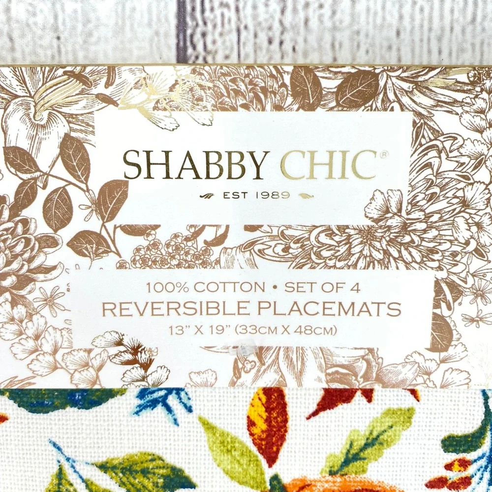 Shabby Chic Placemats (4) 13x19 Pumpkin Plaid Cotton Reversible Thanksgiving